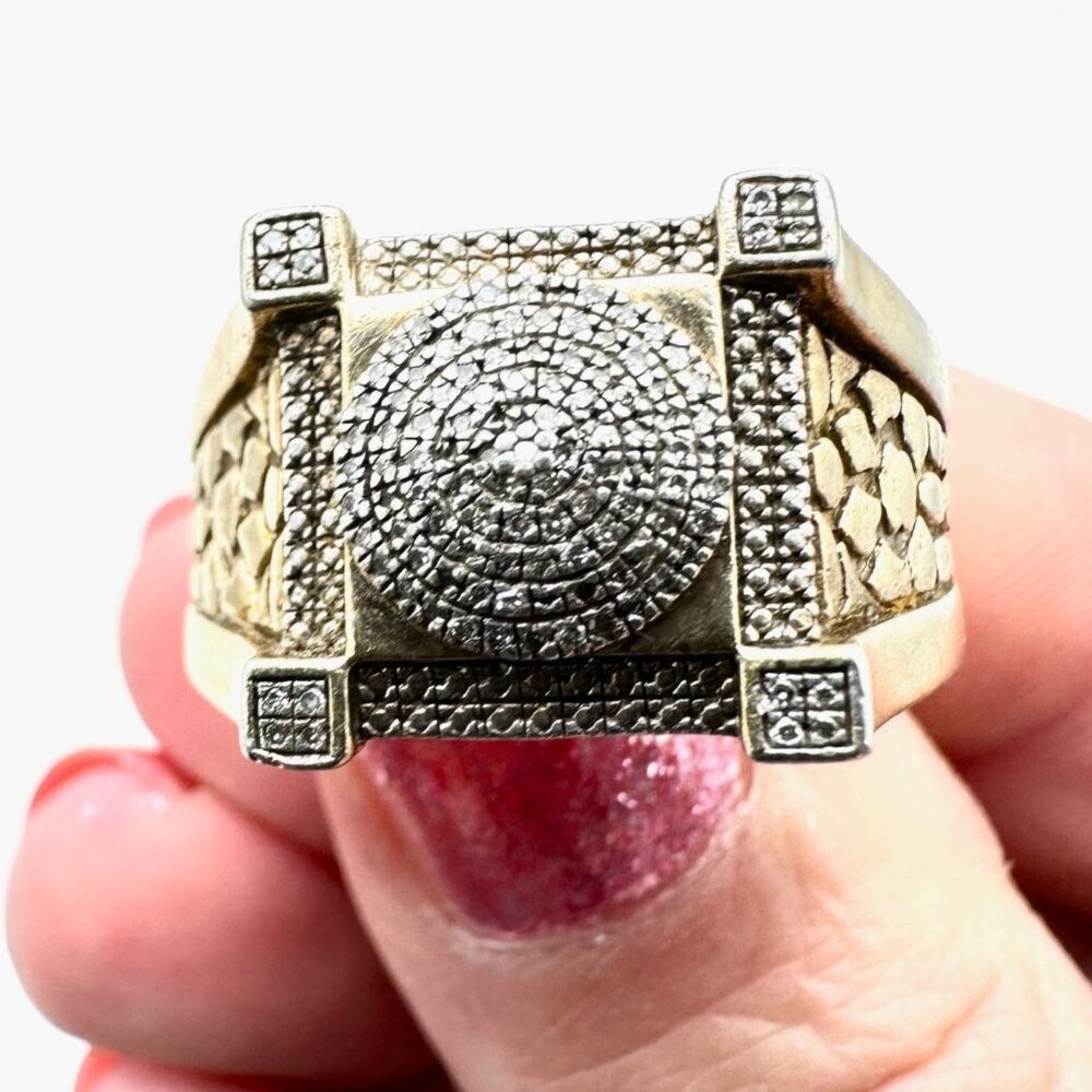 Gold Over Sterling Silver Diamond Nugget Ring Size 10.5 Estate Jewelry